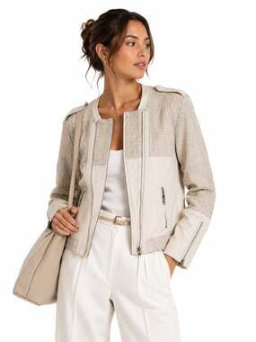 Danier Cream & Beige Mixed-Media Leather Jacket